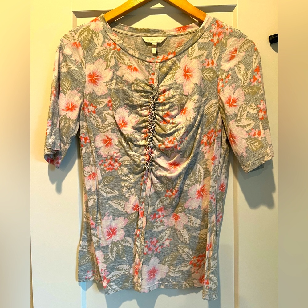 Rebecca Taylor Kamea Floral Ruffle Seam Cotton Tee Top